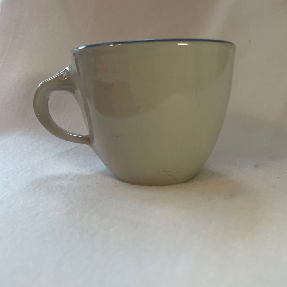 MA Hadley Pottery Farmer Coffee Tea Cup Mug Hand-painted Blue and White The End - Picture 2 of 4